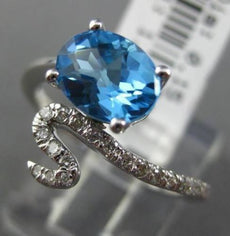 ESTATE 1.40CT DIAMOND & AAA BLUE TOPAZ 14KT WHITE 3D GOLD SNAKE SWIRL FUN RING