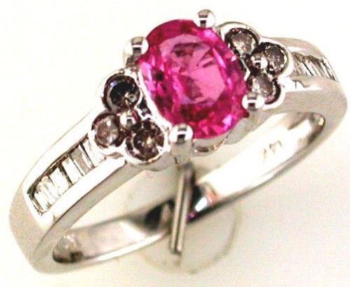 ESTATE 1.30CT DIAMOND & AAA PINK SAPPHIRE 14KT WHITE GOLD 3D ENGAGEMENT RING