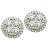 ESTATE 2.03CT DIAMOND 18KT WHITE GOLD CLASSIC ROUND CLUSTER FLOWER STUD EARRINGS
