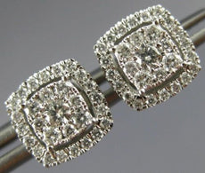 ESTATE .50CT DIAMOND 14K WHITE GOLD 3D CLUSTER SQUARE HALO CLASSIC STUD EARRINGS