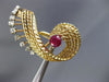 ANTIQUE LARGE 2.60CT DIAMOND & AAA RUBY 18K 2 TONE GOLD 3D LEAF CLIP ON EARRINGS