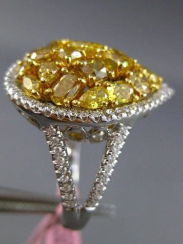 ESTATE LARGE GIA 3.64CT WHITE & INTENSE DIAMOND 18KT TWO TONE GOLD FILIGREE RING