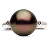 ESTATE .04CT DIAMOND & AAA TAHITIAN PEARL 14KT WHITE GOLD 3 STONE SOLITAIRE RING