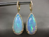 LARGE 23.35CT DIAMOND & AAA OPAL 14K YELLOW GOLD TEAR DROP HALO HANGING EARRINGS