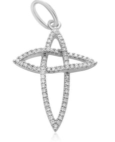 ESTATE .18CT ROUND DIAMOND 14KT WHITE GOLD 3D CLASSIC LOVE KNOT CROSS PENDANT
