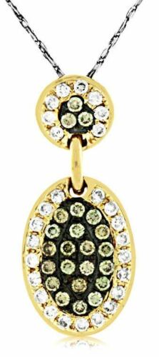 .42CT WHITE & CHOCOLATE FANCY DIAMOND 14KT YELLOW GOLD 3D OVAL CLUSTER PENDANT