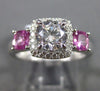 ESTATE 1.42CT DIAMOND & AAA PINK SAPPHIRE 14K WHITE GOLD 3D HALO ENGAGEMENT RING