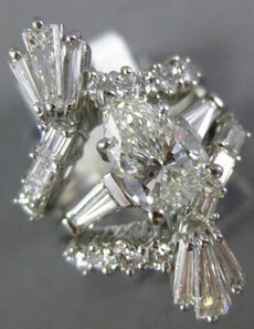 ANTIQUE LARGE 3.34CT DIAMOND PLATINUM INSERT WEDDING ENGAGEMENT RING SET #847
