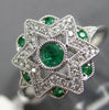 ESTATE .38CT DIAMOND & AAA EMERALD 18KT WHITE GOLD 3D STAR OF DAVID BEZEL RING