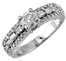 .93CT DIAMOND 14KT WHITE GOLD 3D CLASSIC ROUND & BAGUETTE ENGAGEMENT RING