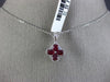 ESTATE .74CT DIAMOND & AAA RUBY 18KT WHITE GOLD 3D 4 LEAF CLOVER FLOWER PENDANT