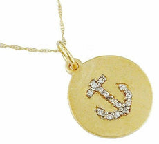 .09CT DIAMOND 14KT YELLOW GOLD 3D CLASSIC ROUND ANCHOR LOVE PENDANT