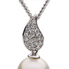 ESTATE .18CT DIAMOND & AAA SOUTH PEARL 18KT WHITE GOLD 3D PAVE TEAR DROP PENDANT