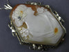 ANTIQUE LARGE .05CT DIAMOND 14KT WHITE GOLD 3D LADY CAMEO FLOWER PENDANT #21074
