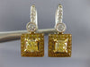 ESTATE LARGE 2.62CT WHITE & FANCY YELLOW DIAMOND 18K 2 TONE GOLD SQUARE EARRINGS