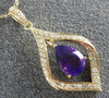 ESTATE .82CT DIAMOND & AAA AMETHYST 14K YELLOW GOLD 3D TEAR DROP LEAF PENDANT