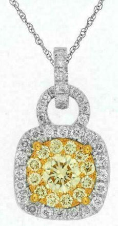 .72CT WHITE & FANCY YELLOW DIAMOND 14KT WHITE GOLD CLUSTER FLOWER SQUARE PENDANT
