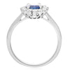 ESTATE 1.66CT DIAMOND & AAA SAPPHIRE 18KT WHITE GOLD 3D OVAL FLOWER PROMISE RING