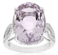 ESTATE LARGE 10.46CT DIAMOND & AAA EXTRA FACET AMETHYST 14K WHITE GOLD OVAL RING