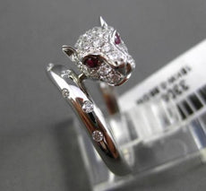 ESTATE WIDE .71CT DIAMOND & AAA RUBY 18KT WHITE GOLD 3D ETOILE TIGER RING CUTE!!