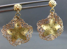 ESTATE LARGE 14KT YELLOW & ROSE GOLD CIRCLE STAR FILIGREE HANGING EARRINGS #1682