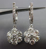 ESTATE 2.45CT DIAMOND 14KT WHITE GOLD 3D FLOWER CLUSTER HUGGIE HANGING EARRINGS