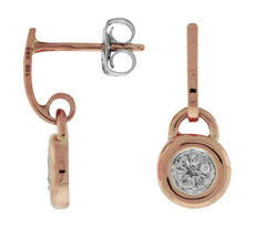 ESTATE .06CT DIAMOND 14K ROSE GOLD CLASSIC ROUND CLUSTER BEZEL HANGING EARRINGS