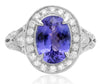 ESTATE WIDE 3.18CT DIAMOND & AAA TANZANITE 18KT WHITE GOLD HALO ENGAGEMENT RING