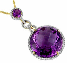 21.28CT DIAMOND & AAA AMETHYST 14KT YELLOW GOLD 3D ROUND HALO FUN PENDANT