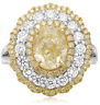ESTATE LARGE GIA 4.31CT WHITE & FANCY YELLOW DIAMOND 18K GOLD 3D ENGAGEMENT RING