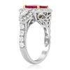ESTATE 2.87CT DIAMOND & AAA RUBY 18KT 2 TONE GOLD 3D SQUARE HALO ENGAGEMENT RING