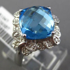 ESTATE LARGE 4.60CT DIAMOND & AAA BLUE TOPAZ 14KT WHITE GOLD BUTTERFLY FUN RING