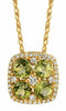 1.38CT DIAMOND & AAA PERIDOT 14KT YELLOW GOLD 3D CLUSTER FLOWER SQUARE PENDANT