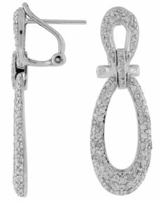 ESTATE 1.0CT DIAMOND 14KT WHITE GOLD 3D CLASSIC OVAL CLIP ON HANGING EARRINGS