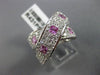 ESTATE LARGE 4CT ROUND DIAMOND & AAA PINK SAPPHIRE 14K WHITE GOLD 3D LOVE X RING