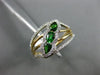 ESTATE WIDE .63CT DIAMOND & TSAVORITE 14KT YELLOW GOLD 3 STONE LEAF FLOWER RING