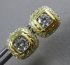 ESTATE LARGE 1.20CT DIAMOND 18KT YELLOW GOLD SOLITAIRE SQUARE HALO STUD EARRINGS