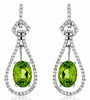 2.04CT DIAMOND & AAA PERIDOT 14KT WHITE GOLD OVAL & ROUND DROP HANGING EARRINGS