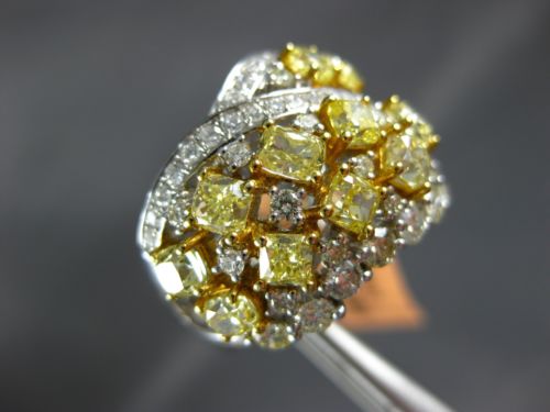 ESTATE EXTRA LARGE 5.01CT WHITE & FANCY YELLOW DIAMOND 18K TWO TONE GOLD 3D RING