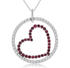 ESTATE 1.80CT DIAMOND & AAA RUBY 14KT WHITE GOLD 3D CIRCLE OF LIFE HEART PENDANT