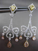 ESTATE LARGE 4.35CT DIAMOND & FANCY DIAMOND 18KT TRI GOLD HEART HANGING EARRINGS