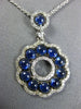 ESTATE 2.08CT DIAMOND & AAA SAPPHIRE 14KT WHITE GOLD 3D FLOWER CIRCULAR PENDANT