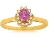 ESTATE .60CT DIAMOND & AAA PINK SAPPHIRE 14KT YELLOW GOLD OVAL FLOWER HALO RING