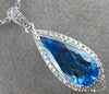 ESTATE LARGE 3.12CT DIAMOND & AAA BLUE TOPAZ 14K WHITE GOLD 3D TEAR DROP PENDANT