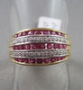 ANTIQUE WIDE MULTI ROW ROUND 1.3CTW  RUBY & DIAMOND 14KT WHITE AND YELLOW RING