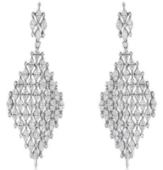 LARGE 12.05CT DIAMOND 18KT WHITE GOLD 3D GEOMETRICAL TEAR DROP HANGING EARRINGS
