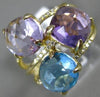 ESTATE LARGE 6.80CT DIAMOND & AAA MULTI GEM 14KT YELLOW GOLD THREE ROW FUN RING