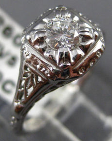 ANTIQUE .40CT DIAMOND 18KT WHITE GOLD SOLITAIRE FILIGREE ENGAGEMENT RING #21614