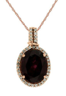 3.17CT DIAMOND & AAA RHODOLITE 14KT ROSE GOLD OVAL & ROUND HALO CLASSIC PENDANT