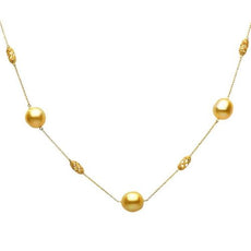 .14CT DIAMOND GOLDEN & SOUTH SEA PEARL 14KT YELLOW GOLD BARREL TIN CUP NECKLACE